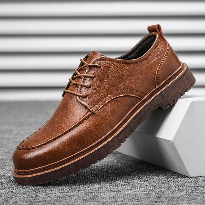 New Men Shoes Brogue Casual Shoes Men Genuine Leather Shoes Work Boots Business Casual Sneakers