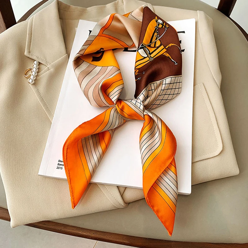 70*70cm Silk Square Scarf Women Handkerchief Printed Female Shawl Head Bandana Small Neck Muffler Silk Satin Hair Hijab Scarf view 5