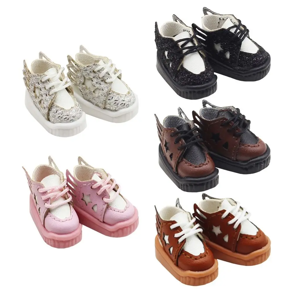 OB11 Shoes Fashion Leather Sneakers Hollow Out Star Angel Wings Design Casual Mini Shoes For Obitsu11 Doll Clothes Accessories