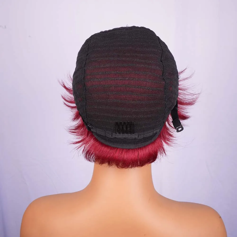 شعر الإنسان بوب النبيذ الأحمر شعر مستعار مستقيم بورجوندي قصير عابث قطع شعر مستعار مع الانفجارات قبل قطعها آلة صنع الباروكات للنساء السود