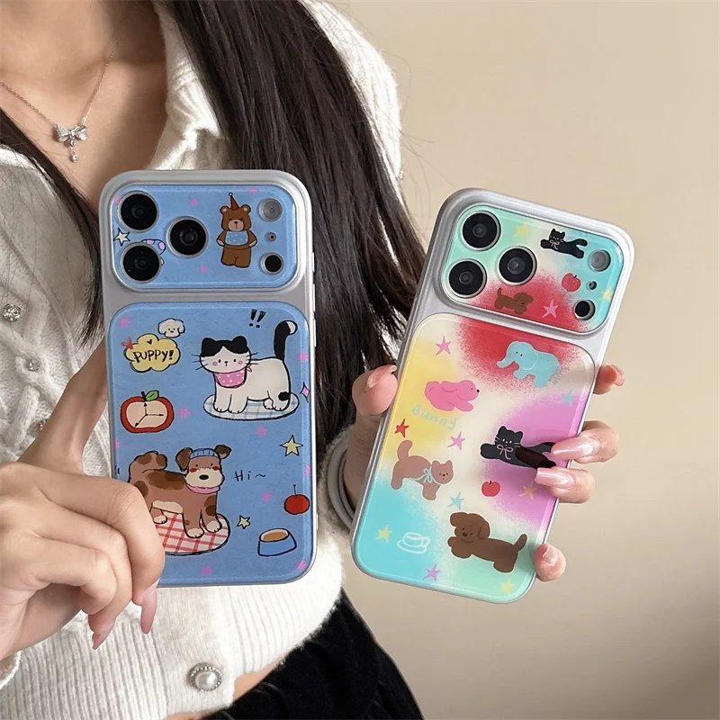 

Cute Cartoon Cat Dog Elephant Phone Case For iPhone 17 16 15 14 Pro Max Gradient Color Shockproof Protective Cover