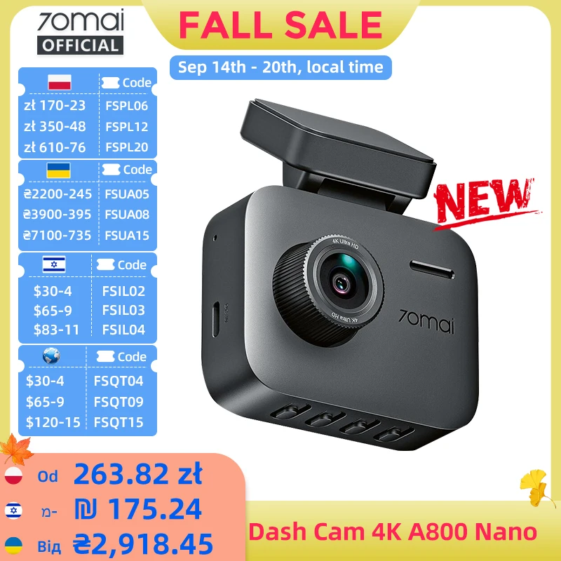 Global Version 70mai Dash Cam A800Nano 4K Image HDR GPS ADAS 24H Parking  70mai A800Nano True 4K Car DVR