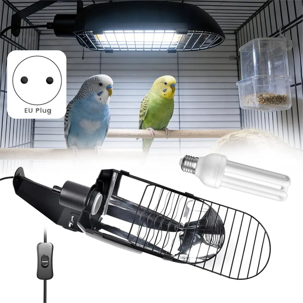 Utility Design UVB 2.4 Bird Cage Light Combo Kit, 20W UVB Bird Light Bulb, Deep U-Shaped Lamp Fixture with Fluorescent Bulb E26
