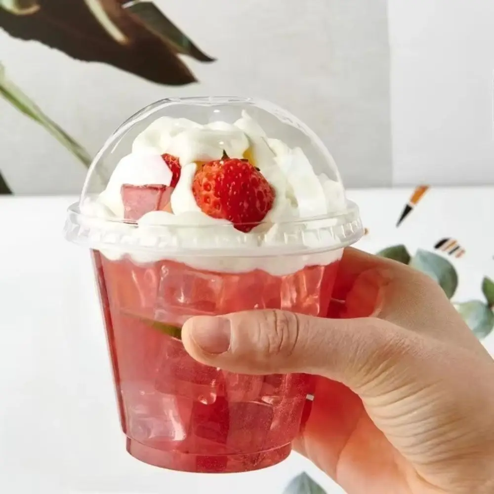 

50 шт. коммерческие прозрачные одноразовые пластиковые стаканчики для напитков купольные крышки 250/300 мл десертные стаканчики пластиковые стаканчики для мороженого смузи