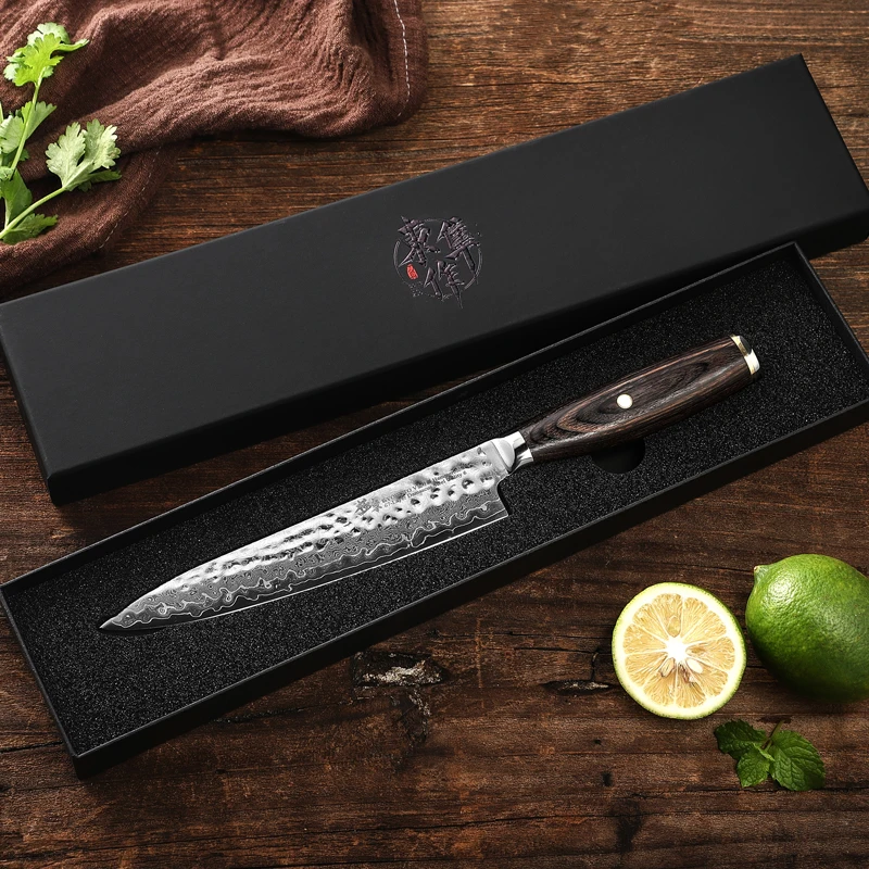 6 Inch Utility Knife With Wooden Scabbard Sharp Cleaver Barbecue 10Cr15MoV 67 Layers Damascus Steel Kitchen Knives Cooking Tools