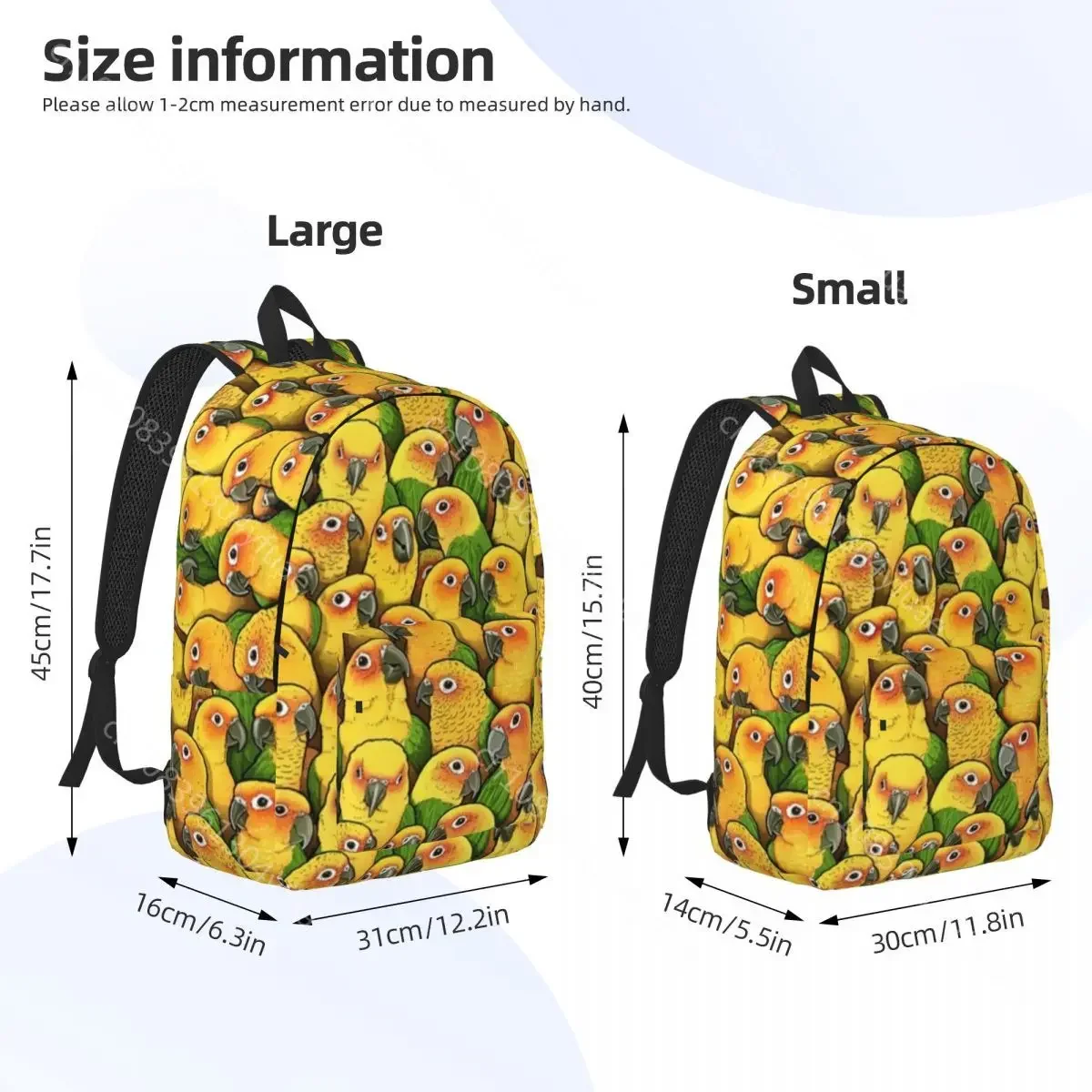 Yellow Parrot Print Canvas Backpacks Jenday Conures Bag Back To School Backpack Lightweight Universal Bags