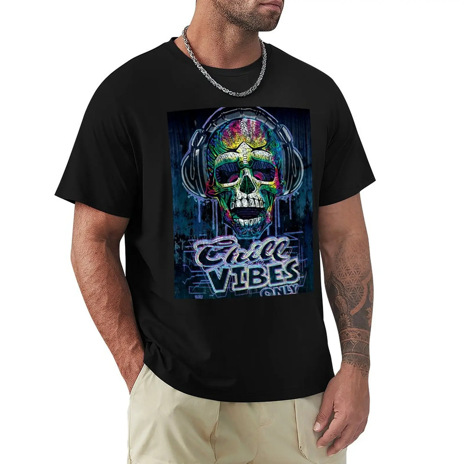 Chill Vibes Only Dripping Skull T-shirt oversized quick drying t shirt for men