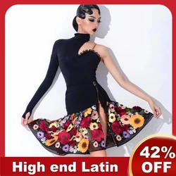 2024 New Latin Dance Competition Clothing For Women Sexy Single Sleeved Split Skirts Suit Chacha Rumba Tango Latin Stage Dress