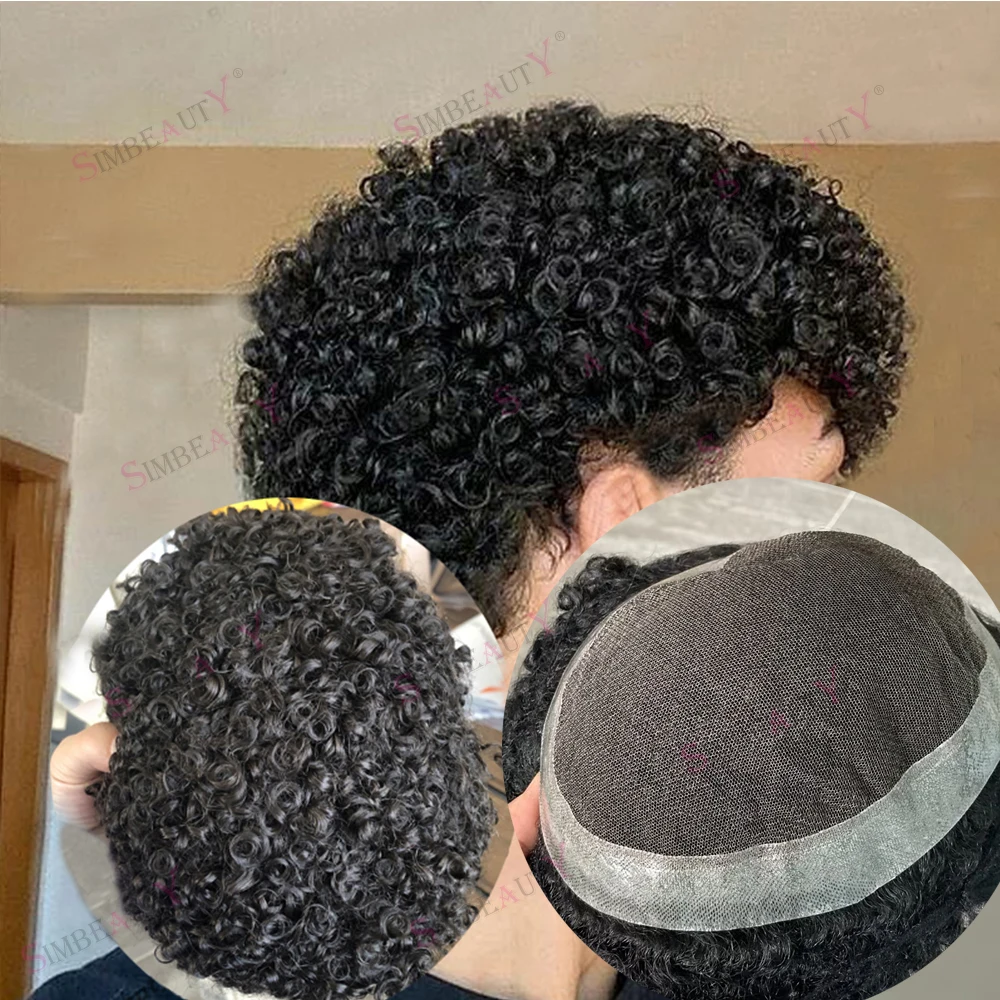 

15mm Afro Curly African American Human Hair Men Toupee Lace&Thin Skin Pu Base Natural Hairline Prosthesis Australia Male System