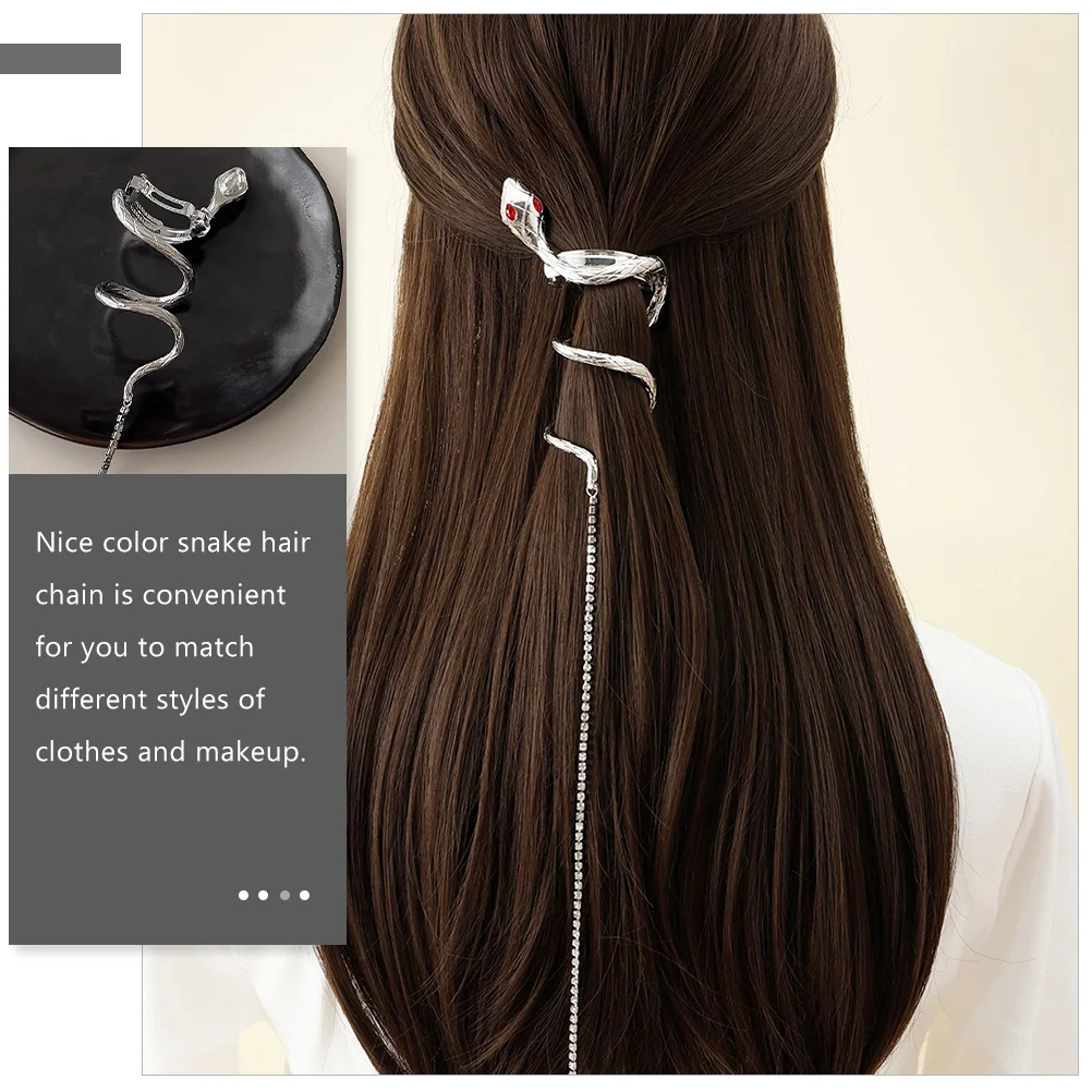 1 Piece Snake Hair Clip Long Metallic Chain Hair Accessory for Women Elegant Ponytail Cuff Barrette Decorative Braid Jewelry