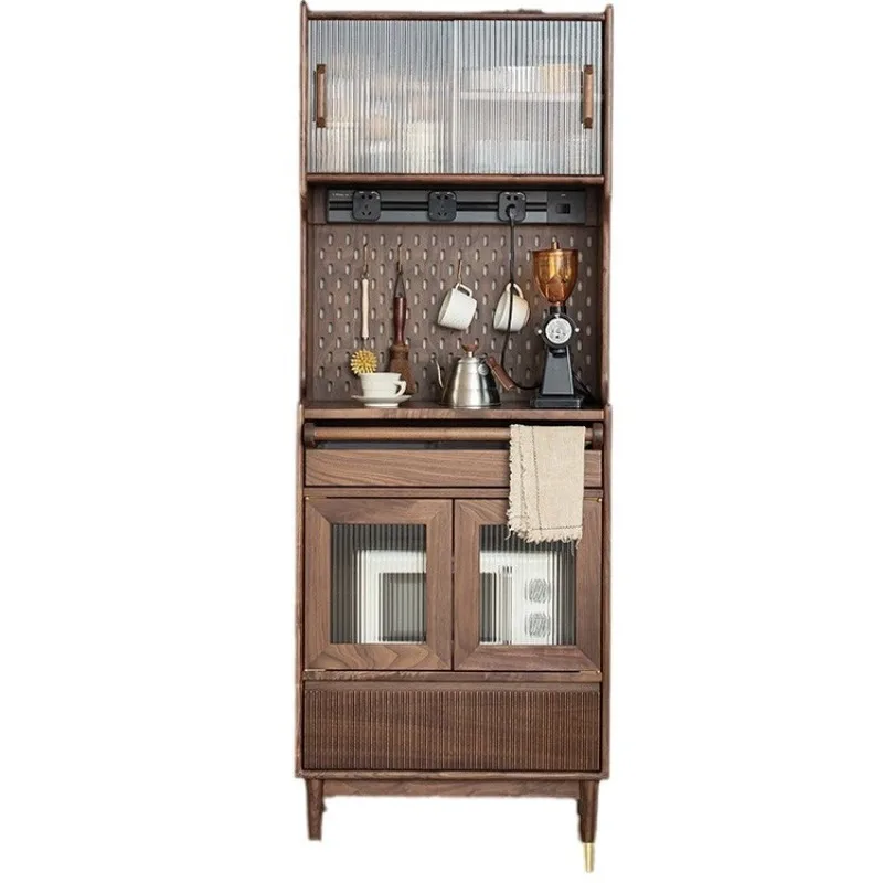 

Black walnut dining side cabinet, simple Japanese-style living room, small apartment, room high cabinet against the wall