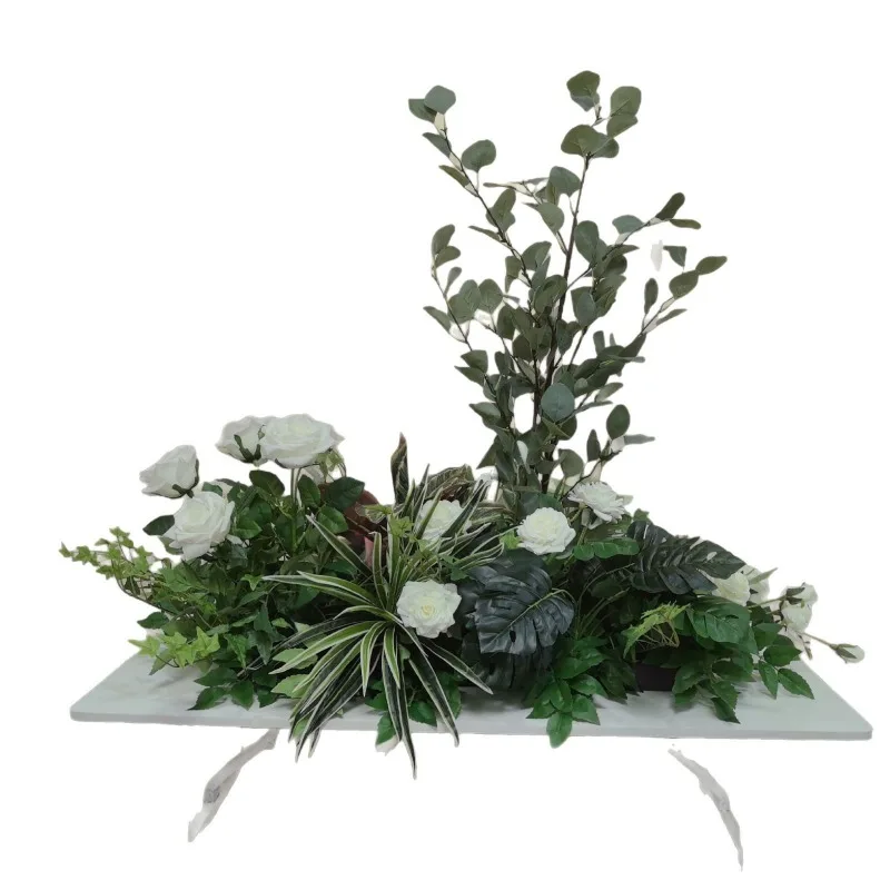 White-green artificial flowers, wedding decoration, outdoor event scene arrangements, roadside ground arrangements