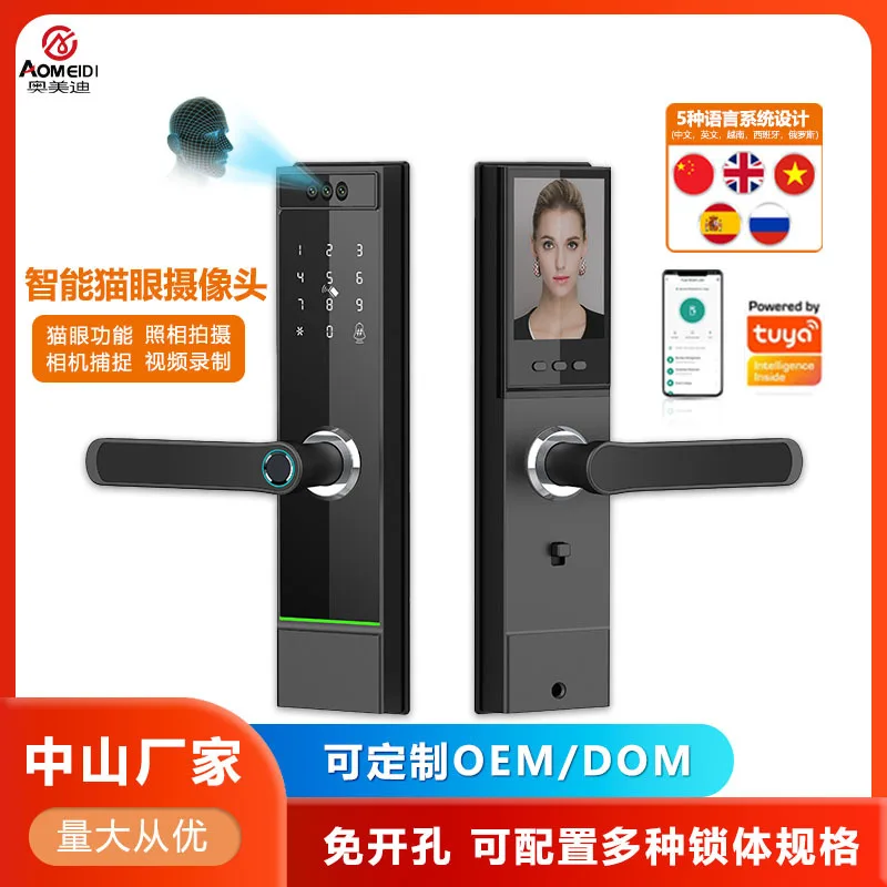 Cat Eye Graffiti Smart Lock for Wooden Doors and Security Doors Fingerprint Lock Touch to Open Semi-Automatic Fingerprint