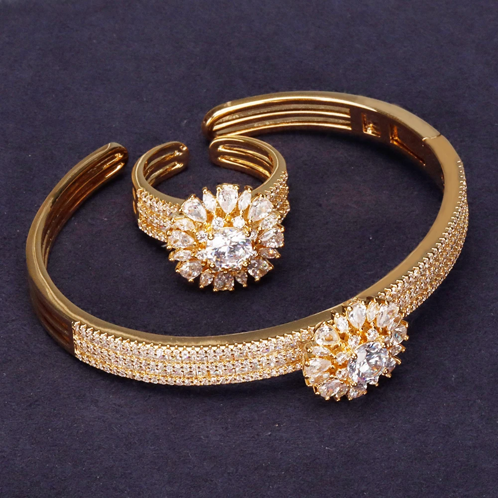 

Набор роскошных браслетов и колец JEWEL в новом стиле для женщин Дубая, свадебные украшения с кристаллами из кубического циркония, браслет для вечеринок, ювелирные изделия в стиле Дубай