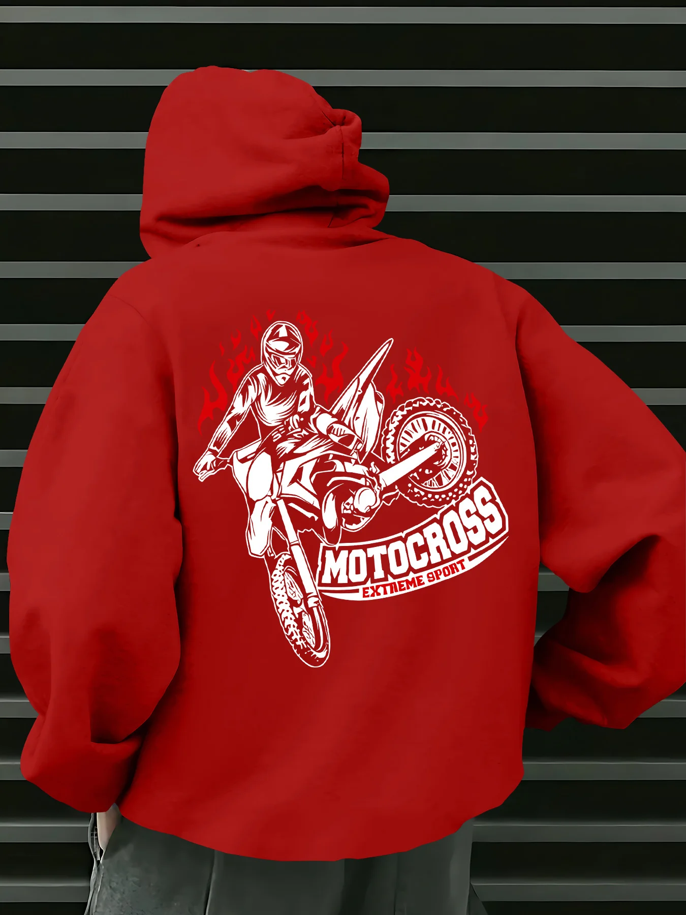 Herren Motocross-Hoodie Dirt Bike Rider Flammen-Grafik Extremsport Fleece-Sweatshirt Streetwear Herbst Winter – Detail 6
