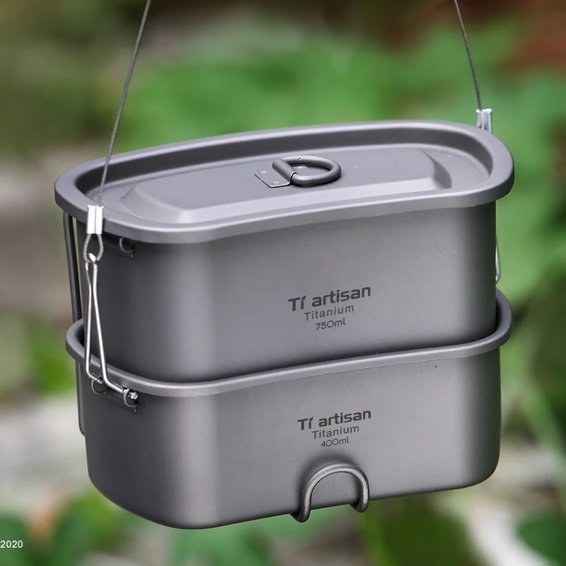 Tiartisan Titanium Cookware 2 in 1 Camping Cookware Cook Set Hiking Survival Bento Lunch Boxes Pot/Bowl Whosale&Dropship