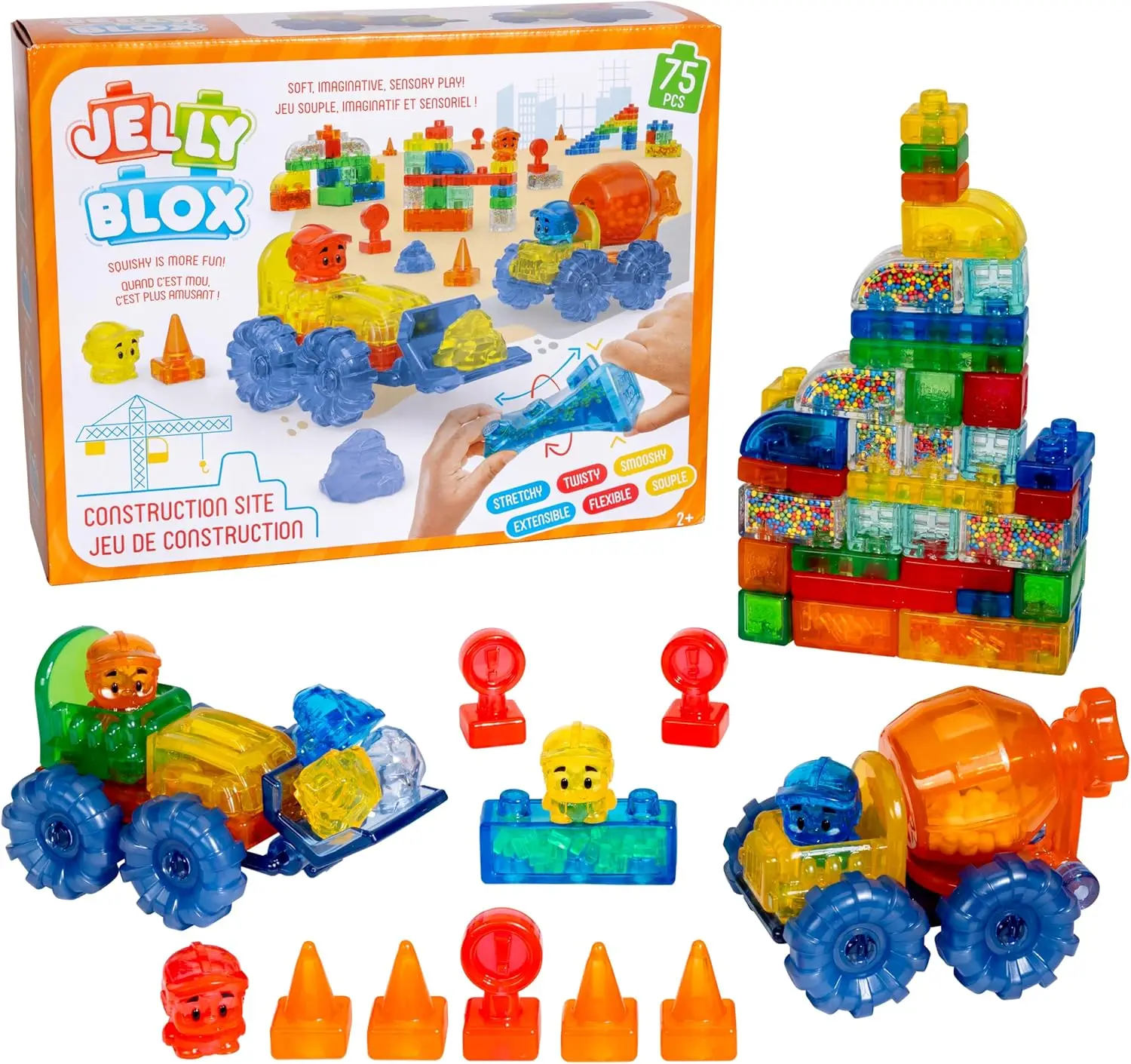 

75-Piece Squishy Building Blocks Set for Toddlers, Sensory Play Toy Ages 2+, Safety Tested