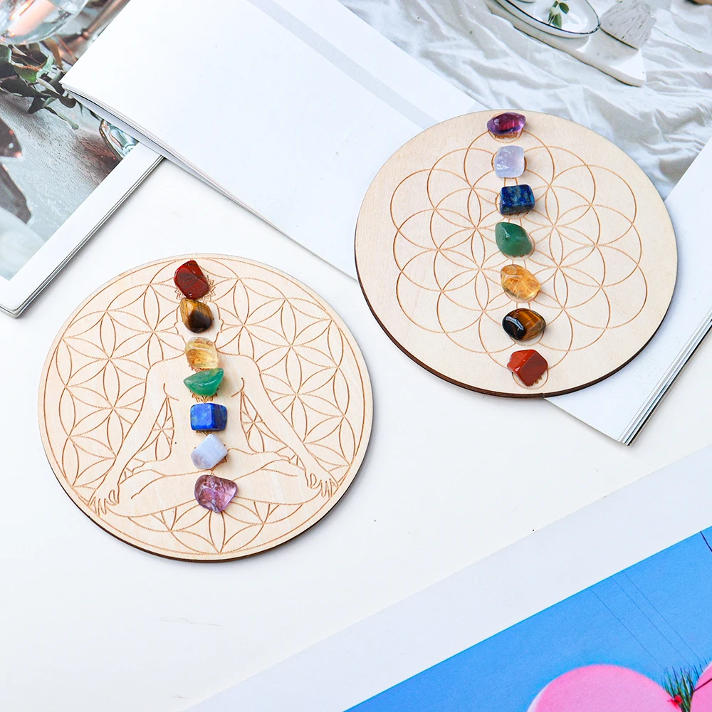 1 Stück Natürlicher Kristall-Chakra-Sieben-Steine-Anhänger aus Holz mit DIY-Anhänger für Heim- und Schreibtischdekoration