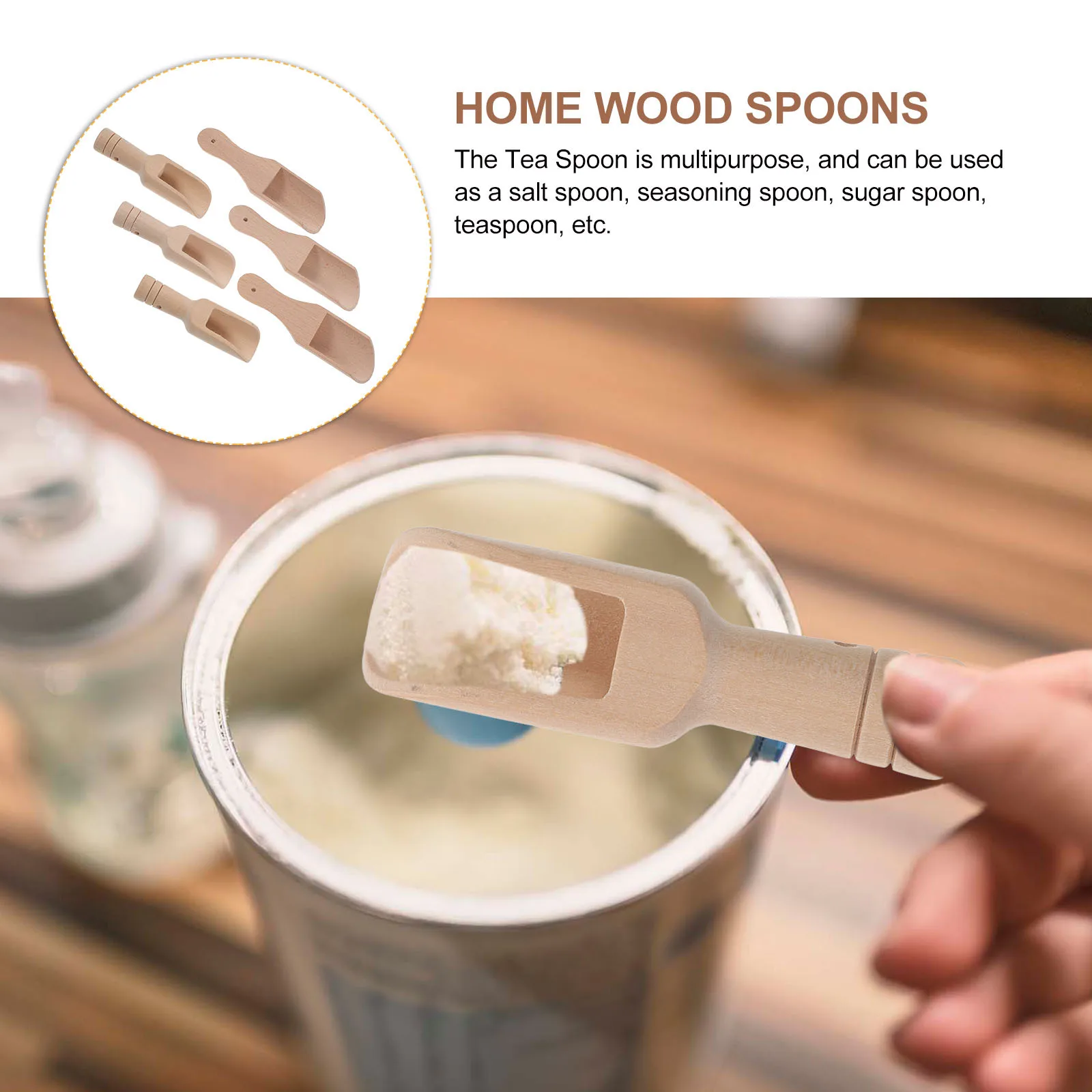 

6Pcs Convenient Tea Scoops Short Handle Wooden Spoons for Coffee Tea Spice Salt Sugar Daily Use Condiment Scoop Kitchen Supplies