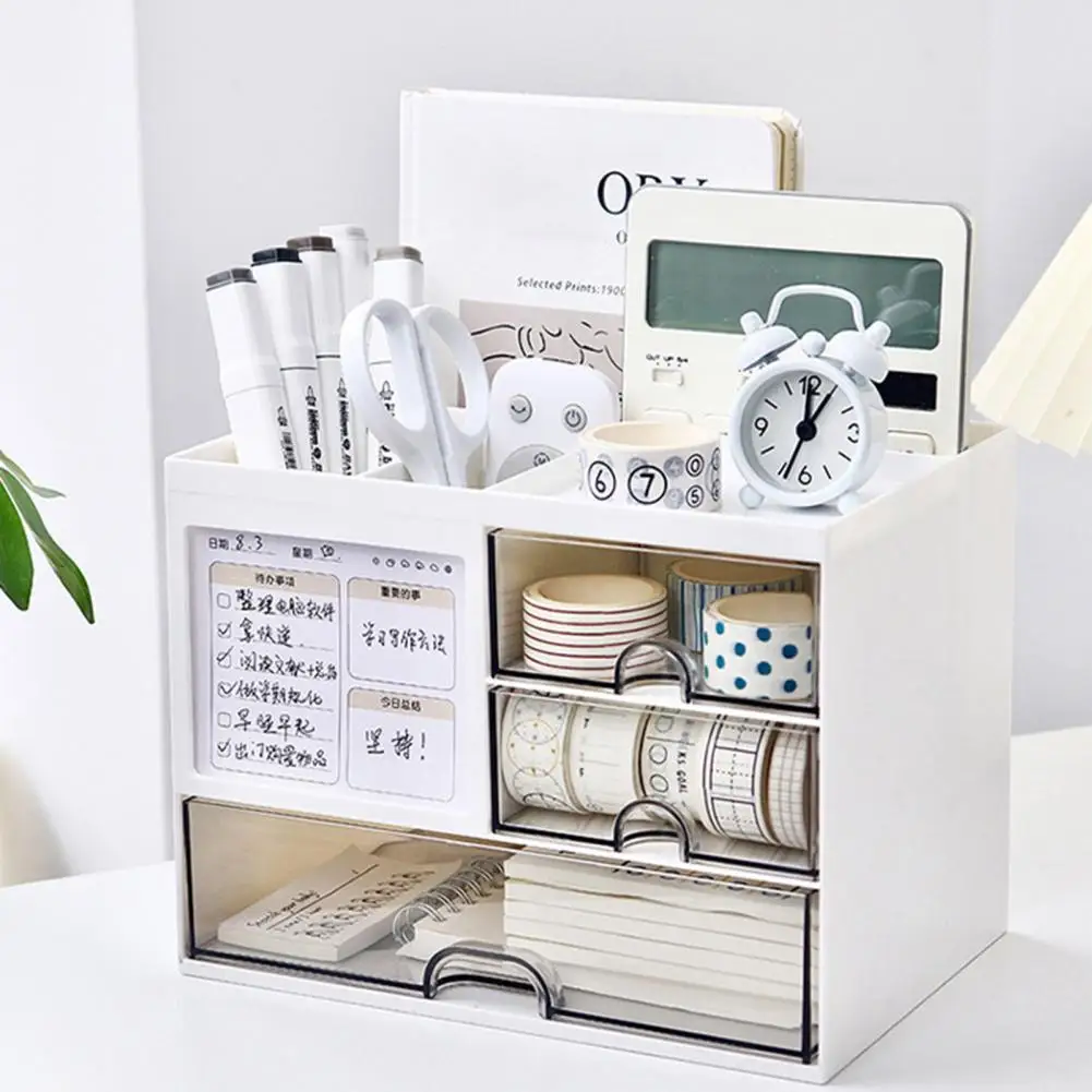 

Desktop Organizer Drawer Box With Pen Holder Desk Storage Case Pencil Holder For Desk Office School Home Stationery Container