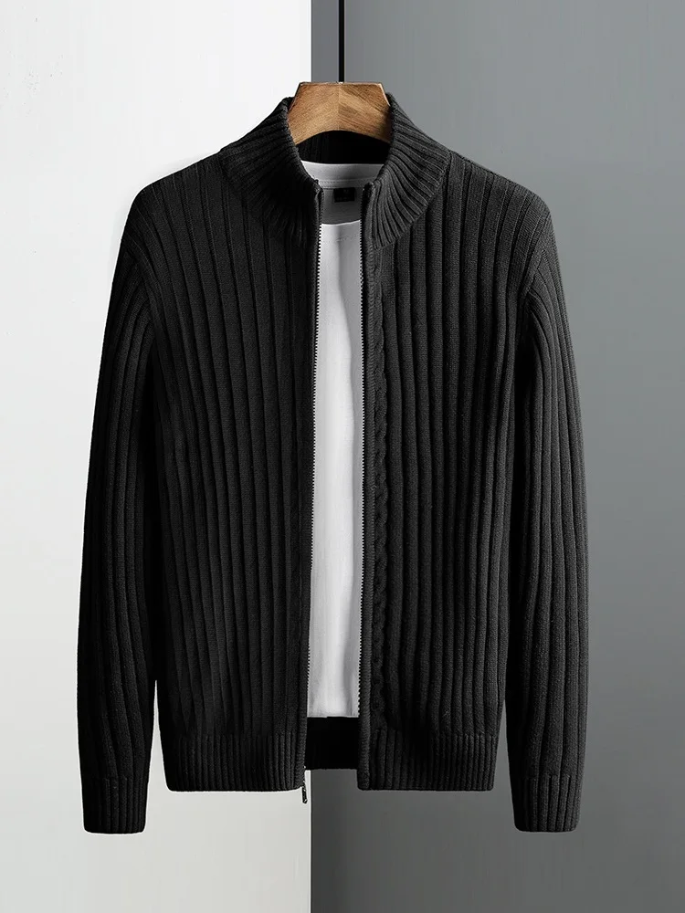 

Мужской деловой повседневный кардиган на молнии, приталенный, однотонный, вязаный, осенне-зимний, новый стиль, модный