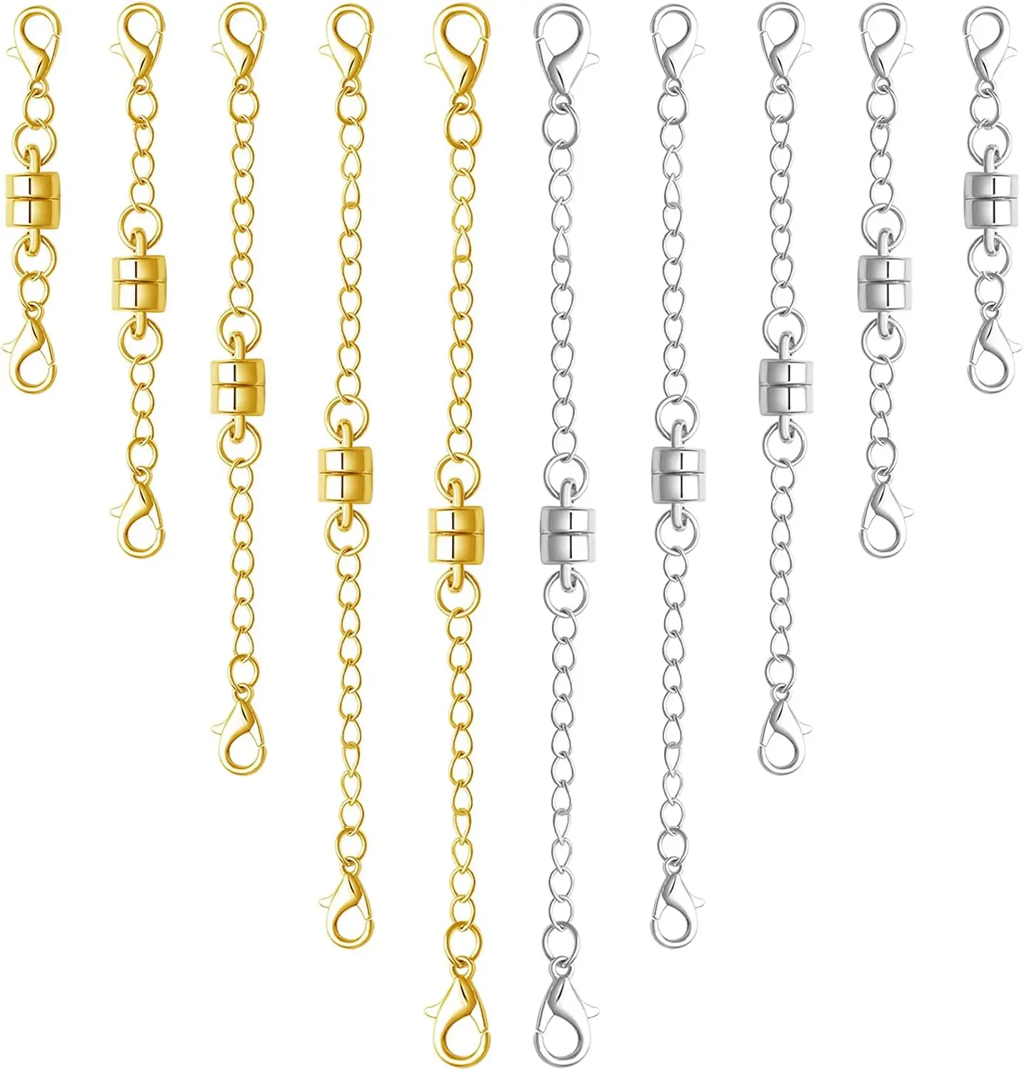 Magnetic Necklace Clasps and Closures with Extenders, Gold and Silver, Set of 8/10