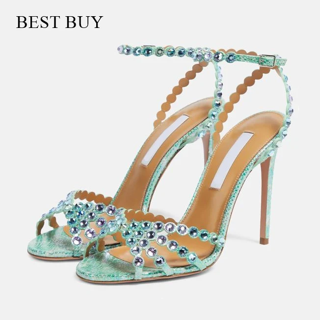 Crystal Bling High Heels Sandals Women\'s Fashion PVC Transparent Summer Leather Wedding Party Women Shoes Thin Heels Sandals