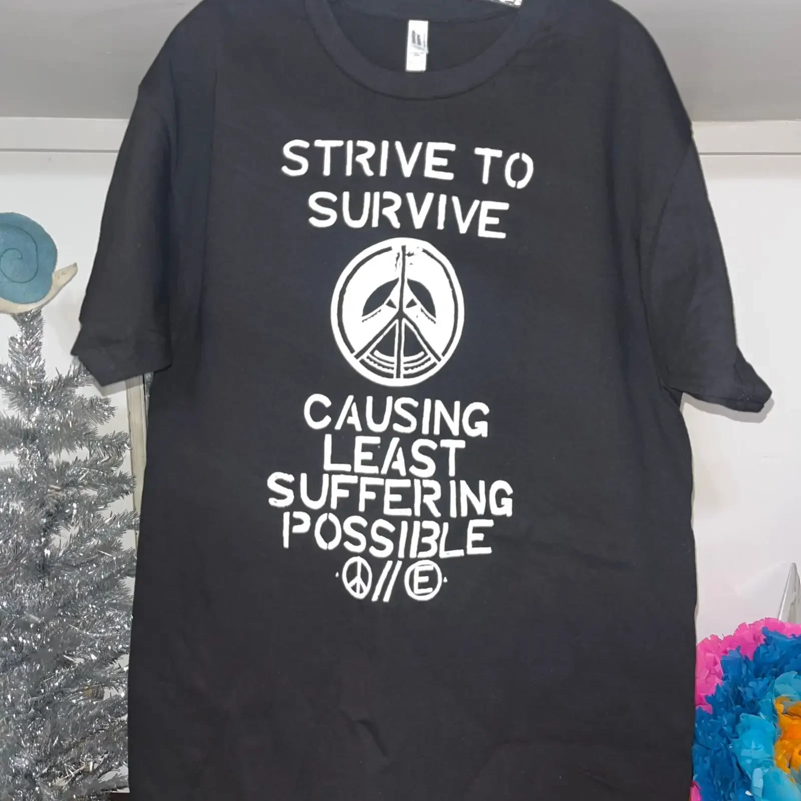Flux Of Pink Indians Strive To Survive T Shirt Anarcho Punk Screen  vintage Washed Soft homme Casual Comfortable Slightly