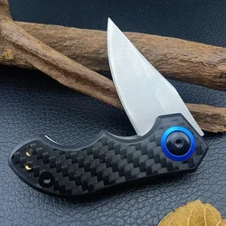 Folding Pocket Knife HUAAO 0022 Stonewashed Blade Carbon Fiber Handle Ultralight Survival Tactical Camping Knife Navajas Clip