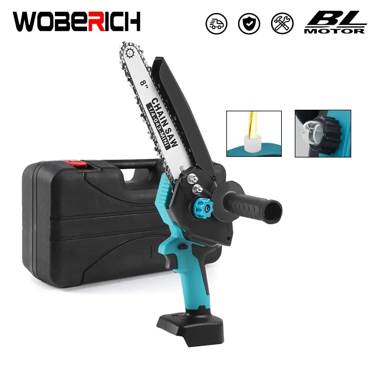 

8 Inch Brushless Electric Chainsaw Oiler Electric Pruning Saw Woodworking Garden Power Tools For Makita/WOBERICH 18V Battery