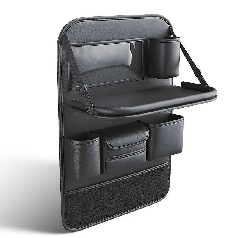 Auto-Rücksitz-Aufbewahrungstasche aus Leder, Rücksitz-Aufbewahrungsbox im Tischstil, hängende Tasche für die Autositzlehne, schmutzabweisende Matte – Detail 1
