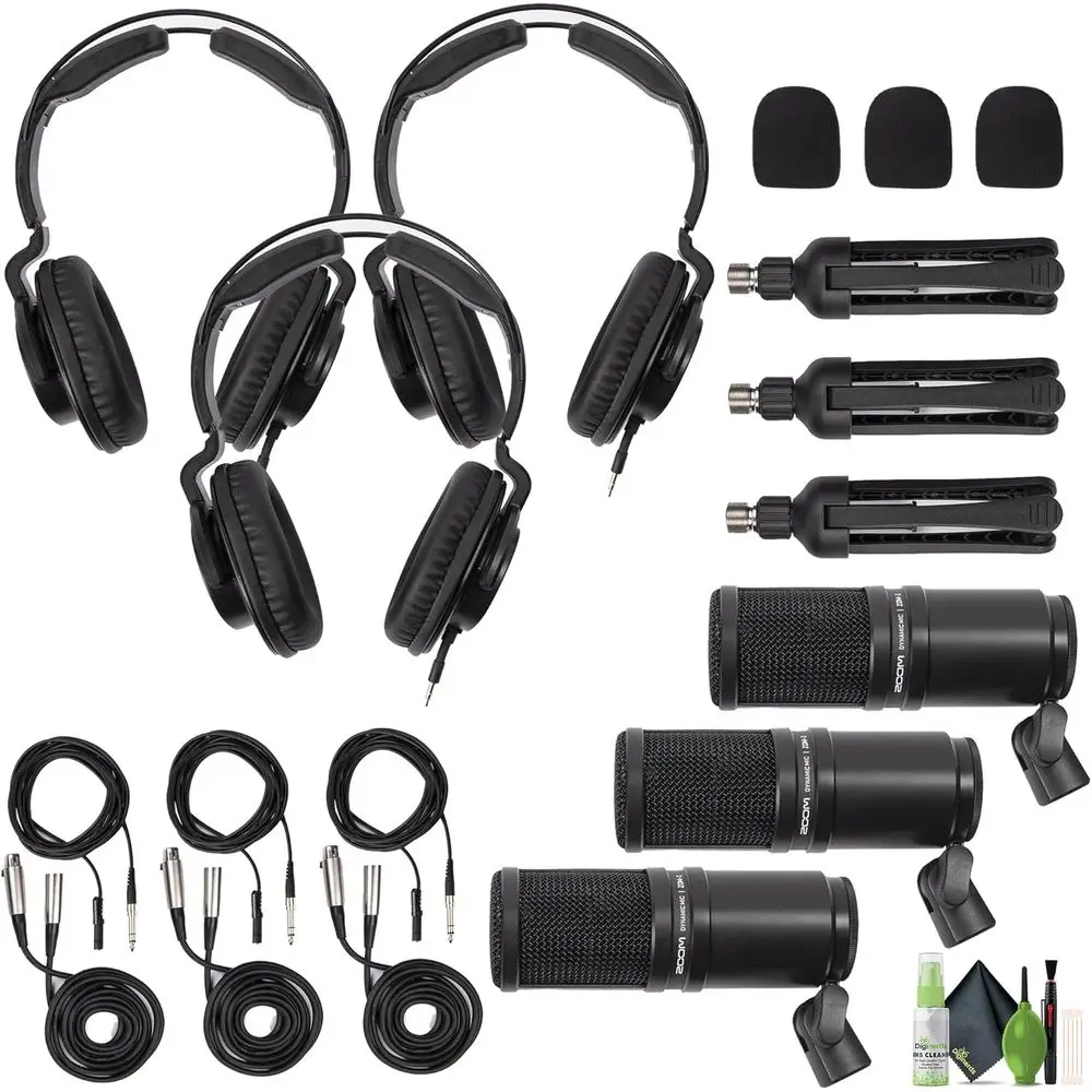 Dynamic Mic Set with Z-1 Headphones, XLR Cable, Tripod, Windscreen & Cleaning Kit for Audio Recording