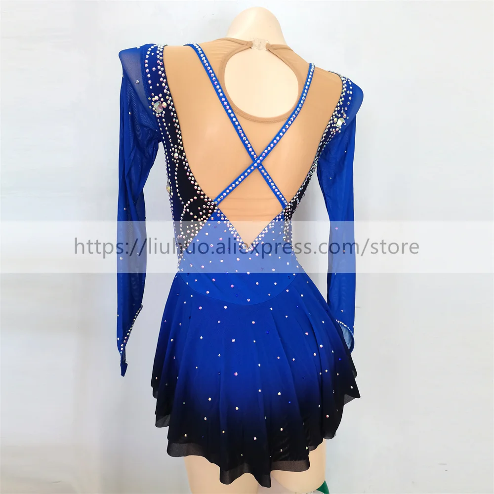 LIUHUO ผู้หญิงผู้ใหญ่สาวปรับแต่งเครื่องแต่งกายการแข่งขัน Leotard สเก็ตน้ําแข็งชุด Roller Modern Blue Dance เด็ก