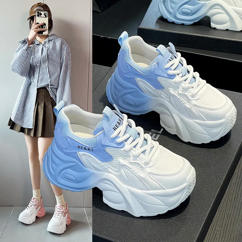 

Women's Dad Shoes Spring Autumn New Style Breathable Gradient Color Genuine Leather Thick Bottom Small Size Versatile Sports ...