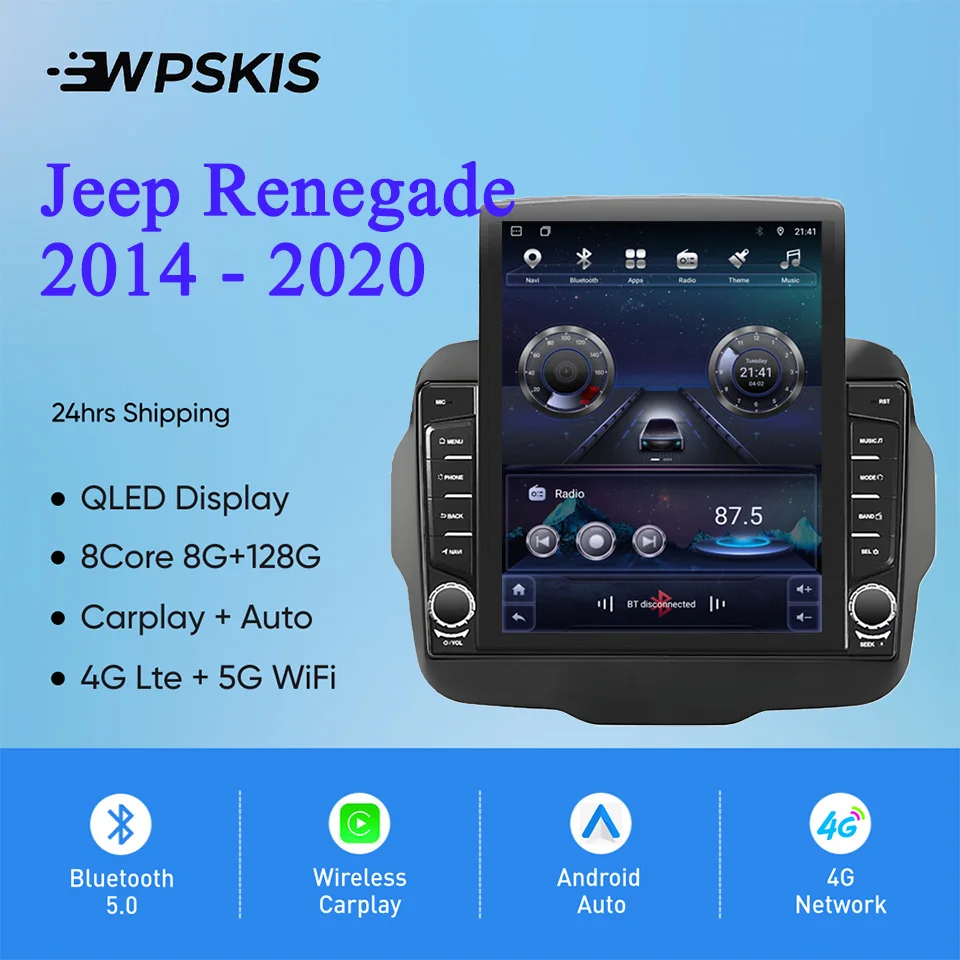 2 Din Android 14 Radio de coche DVD Cassette grabadora de cinta para Jeep Renegade 2014 - 2020 Auto estéreo GPS Navi Monitor con 4G Net RDS