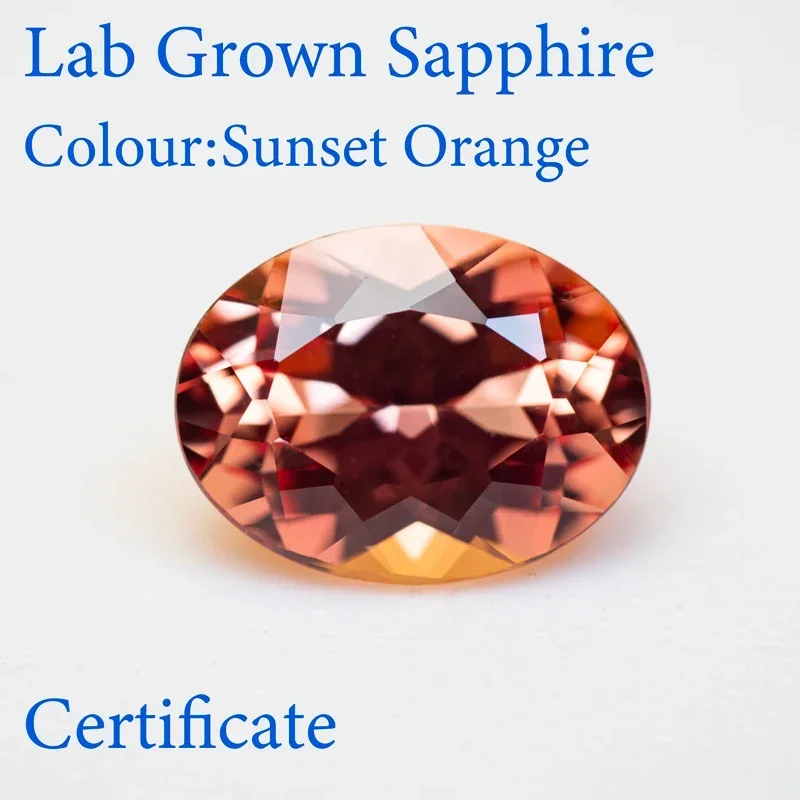 

Top Lab Grown Sapphire Oval Shape Sunset Orange Color Charms Beads for Diy Advanced Jewelry Making Selectable AGL Certificate