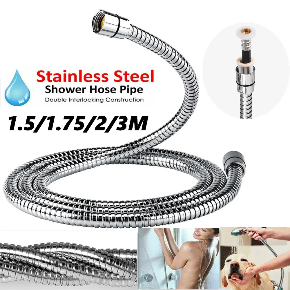 Bath Shower Hose 3/2/1.75/1.5m Stainless Steel Flexible Handheld Shower Head Pipe Plumbing for Bathroom Accessories