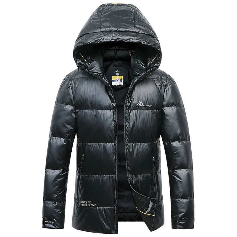 Bright Down Jacket Mens Winter 90% White Duck Men Leisure Trend Hooded Warm Coat