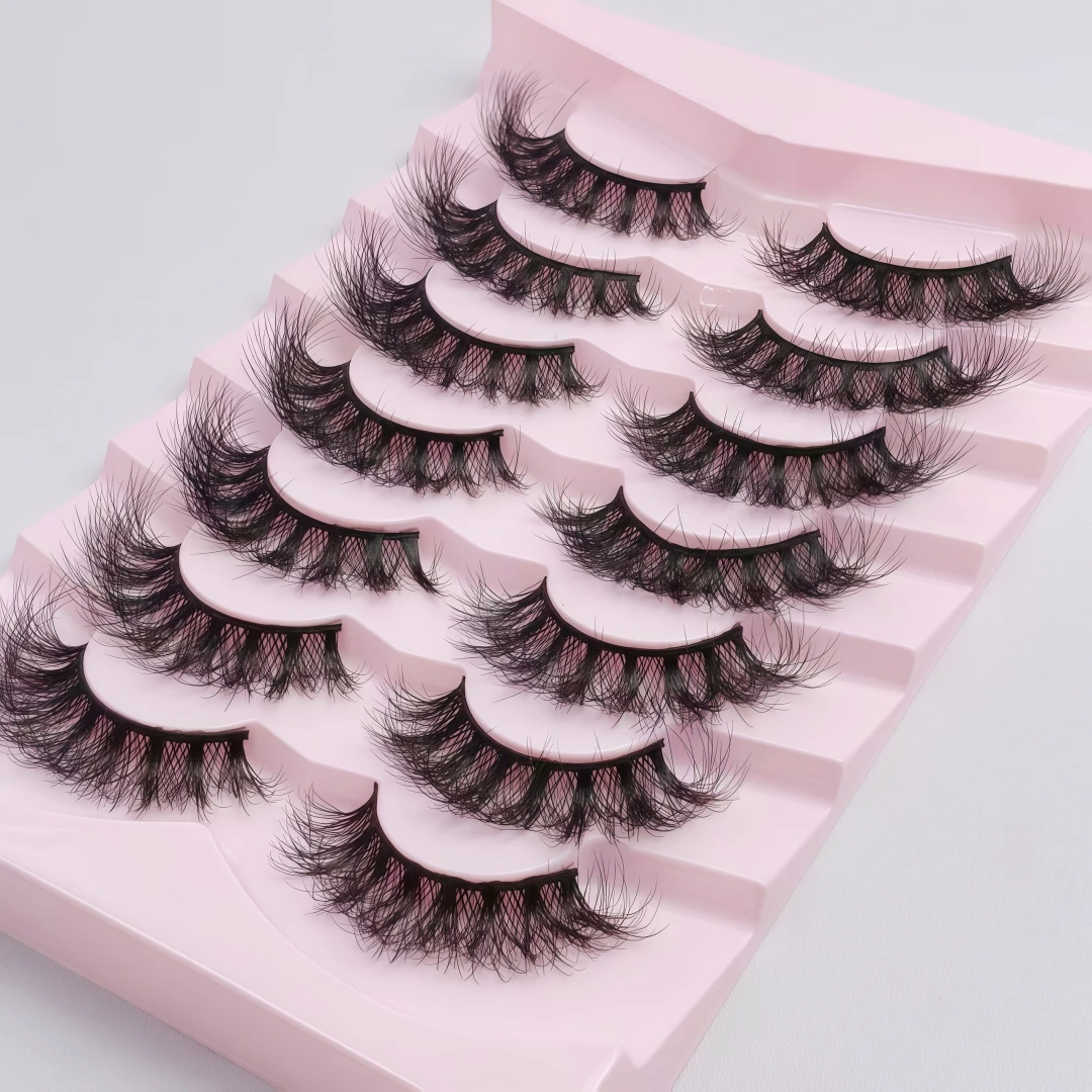 7 Pairs European and American Style Dense False Eyelashes Messy Frizzy Curly Fluffy Style Multi Layer Long Crossed Faux Mink Fur