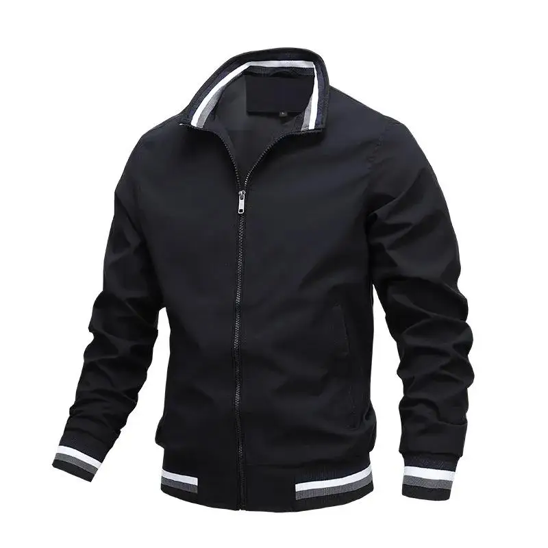 New Men\'s Stand Collar Sweatwear Casual Zipper Jacket Outdoor Sports Windbreaker Solid Color Coat for Men Waterproof Bomber