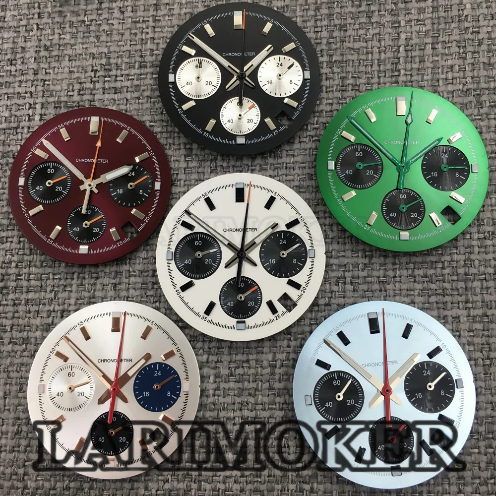 LARIMOKER 30MM Panda Dial with 6-Pin Pointer VK63 Quartz Movement Green Luminous Watch Accessories