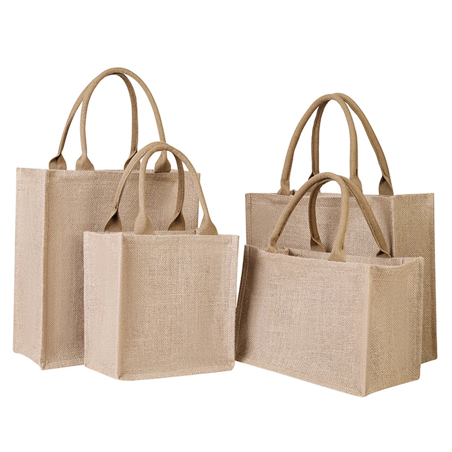 

Simple solid color men's tote bag large capacity linen handbag for lunch daily shopping storage bag