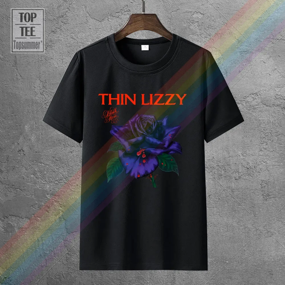 

New Fashion Sofficial Thin Lizzy Black Rose 2 New Flower T-Shirt Rock Metal Band Merch Fans Funny Crew Neck Short-Sleeve T Shirt