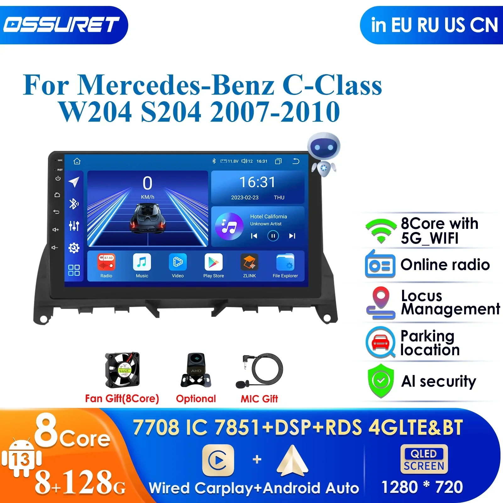 

4G LTE QLED DSP Android 12 for Mercedes Benz C Class 3 W204 S204 2006 - 2011 Car Radio GPS Navigation BT Multimedia Player Audio