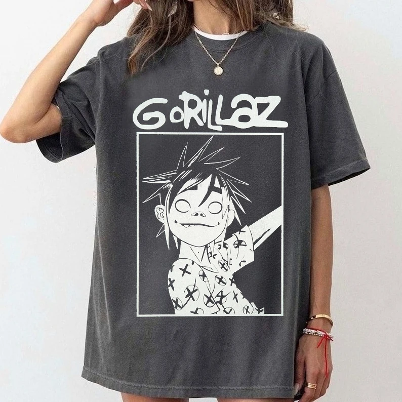Gorillaz Murdoc 2-D Noodle Russel Gorillaz Group Members Print Short Sleeve Cotton T-shirt Vintage Y2K Harajuku Streetwear Tops