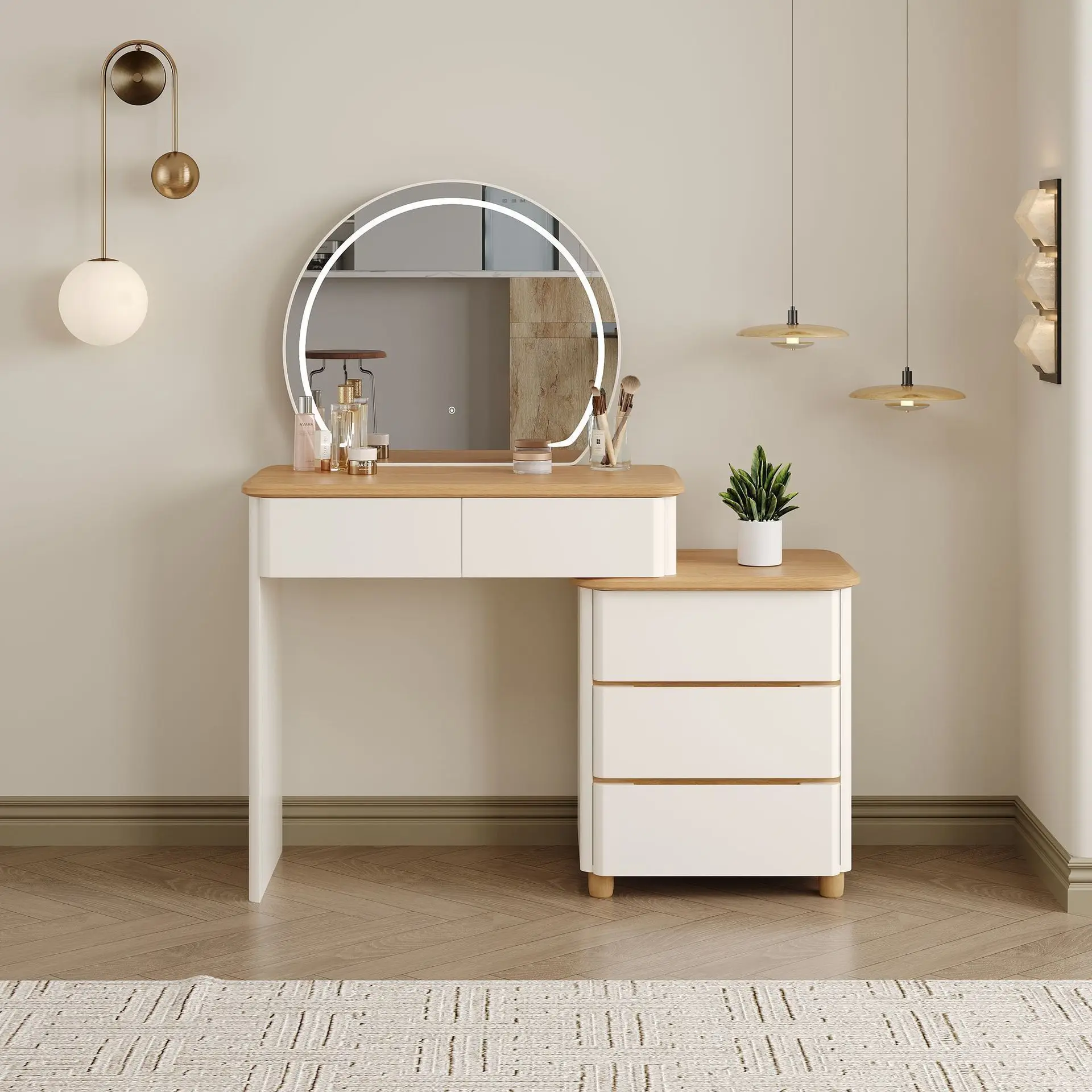 Log Cream Wind Dresser Solid Wood Desktop Makeup Table Bucket Cabinet Integrated Household Bedside Cabinet Locker