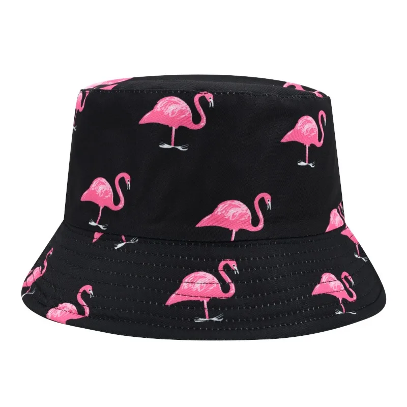 Flamingo Print Panama Women Men Summer Outdoor Sunscreen Bucket Hats Reversible Bob Hat Fishing Fisherman Gorras Sun Production view 4