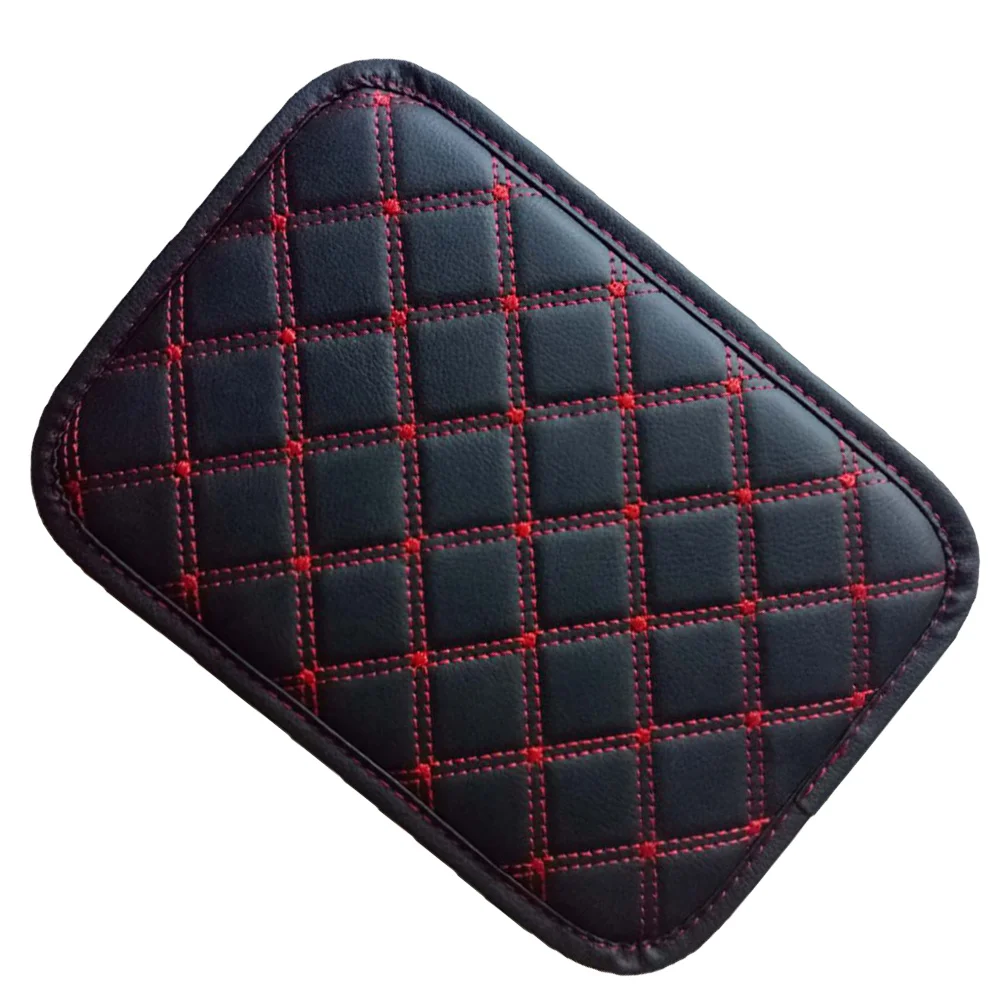 

Universal Car Armrest Box Pad Red String Thicken PU Non Slip Fabric Elastic Band Easy Install Car Armrest Mat