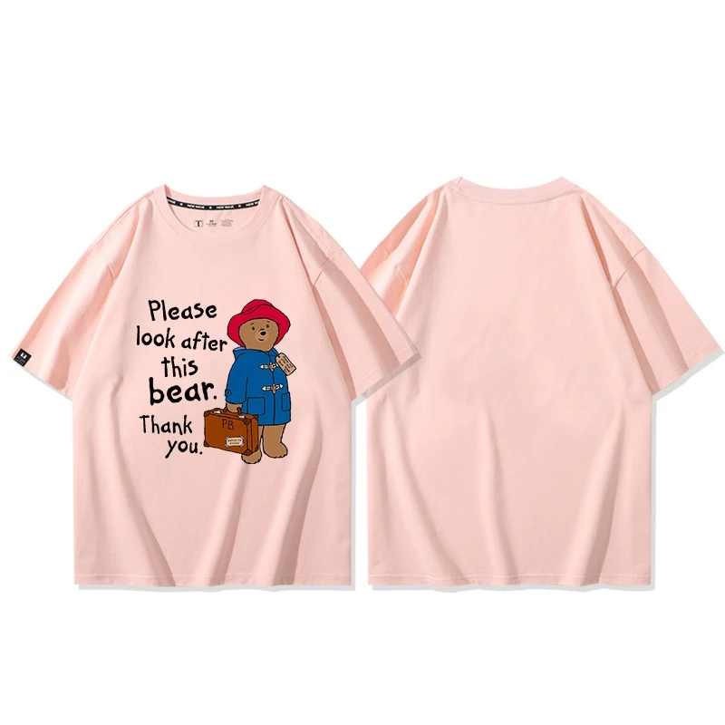 British fairy Paddington Bear Men Women Loose Short Sleeve Shirt British Brown Vintage T-shirt Children\'s T-shirt Tops