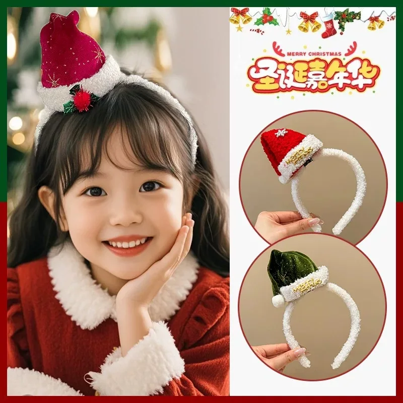 Christmas Headband Plush Santa Hat with Pompom for Women Kids Holiday Party Photo Prop Decoration Cute Soft Comfortable